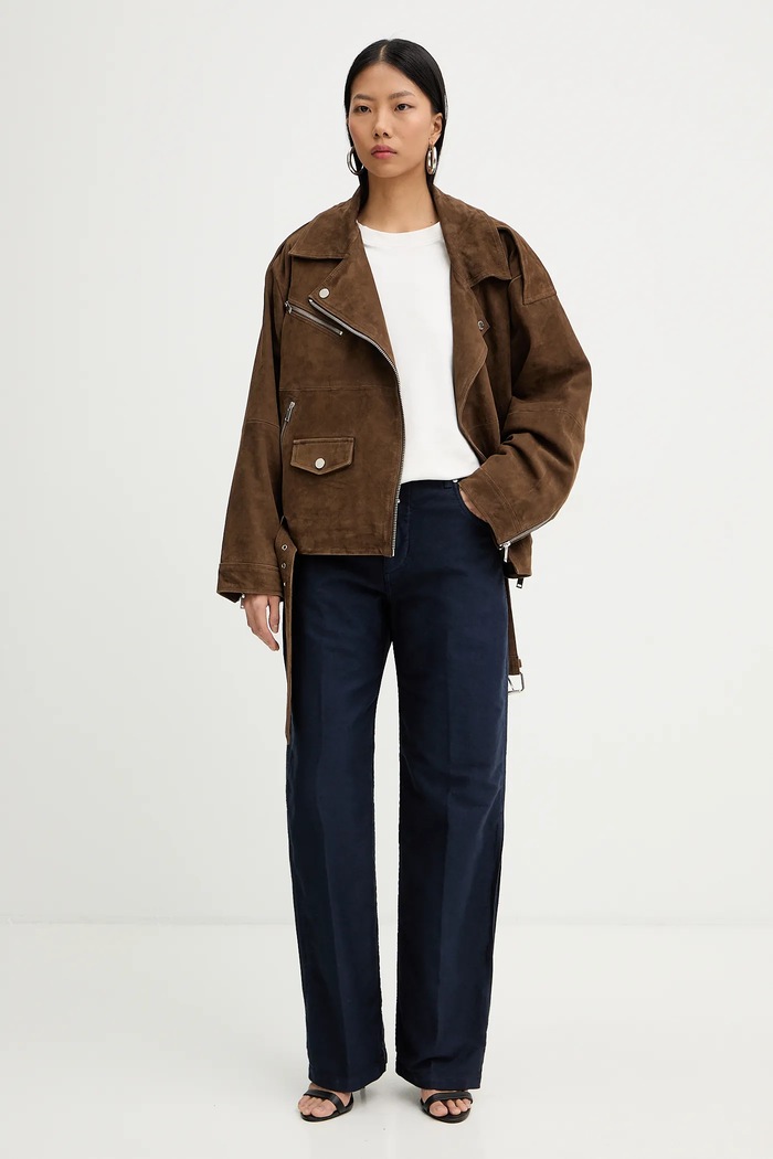 Victoria Beckham spodnie bawełniane 1126DJE006997A granatowy SS26
