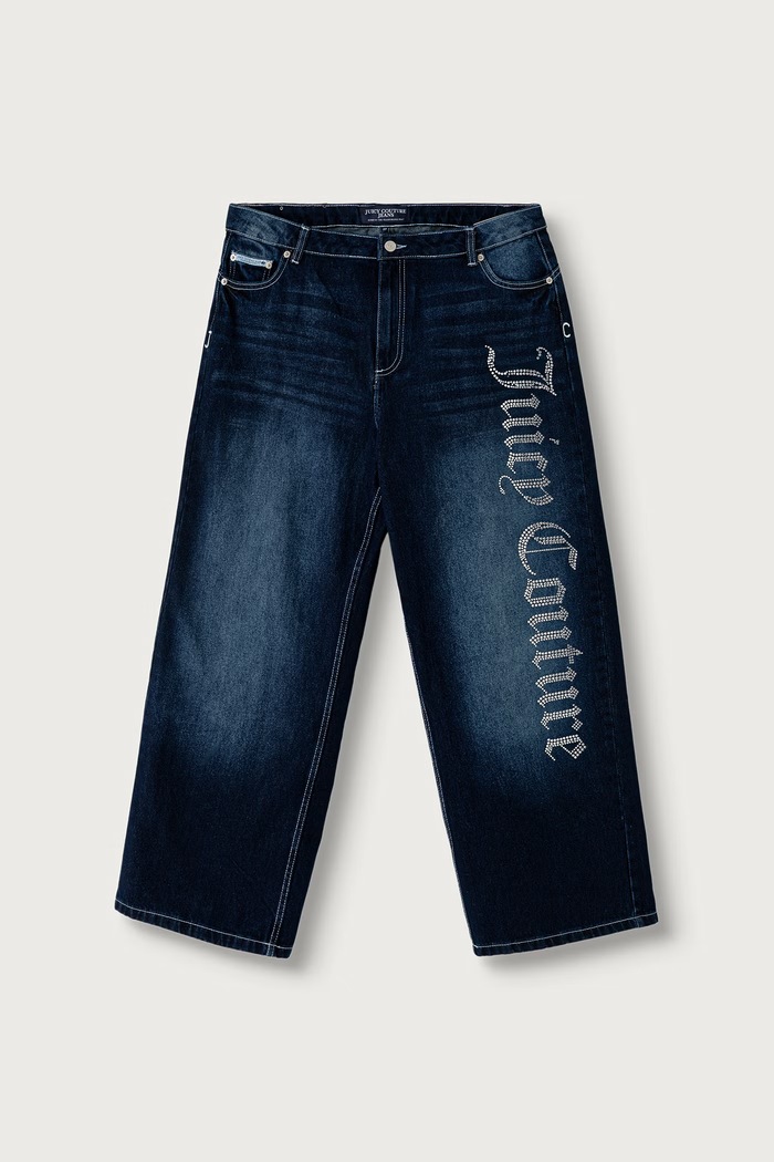 Juicy Couture Jeansy wide leg damskie Diamante granatowy JCDJE225952