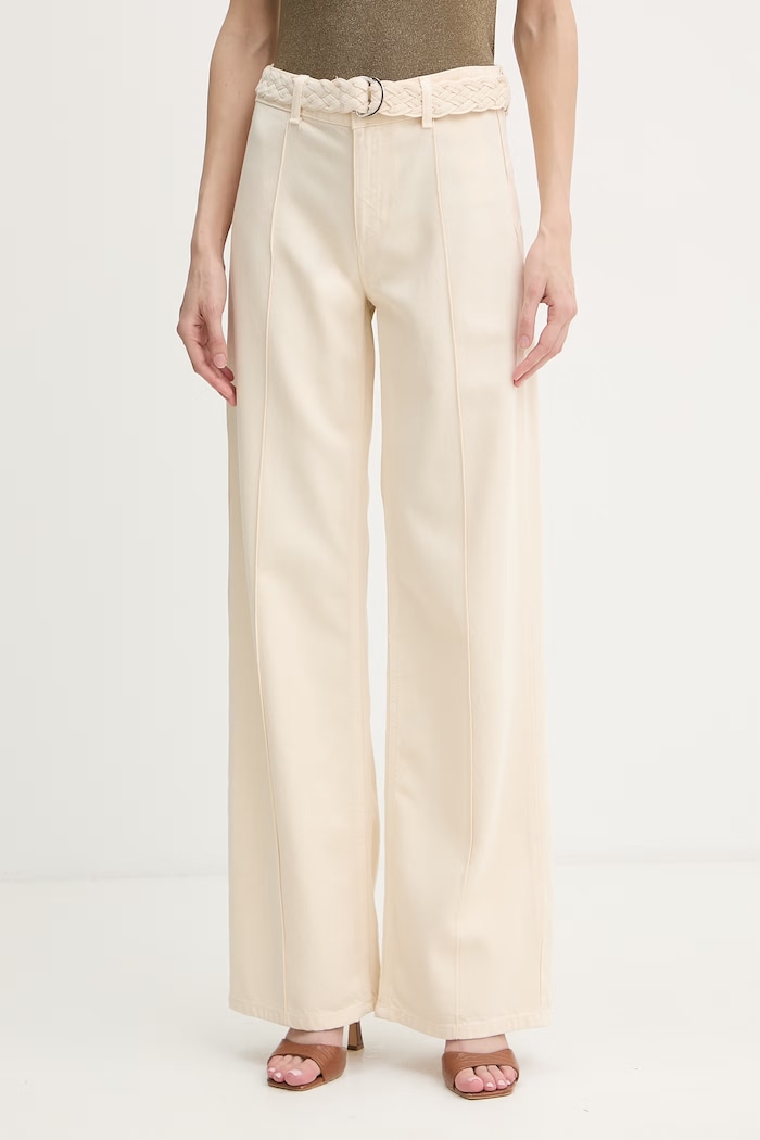 Liu Jo Nohavice wide leg dámske ľanové béžová UA6084.T346A