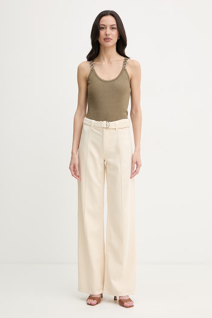 Liu Jo Nohavice wide leg dámske ľanové UA6084.T346A béžová SS26