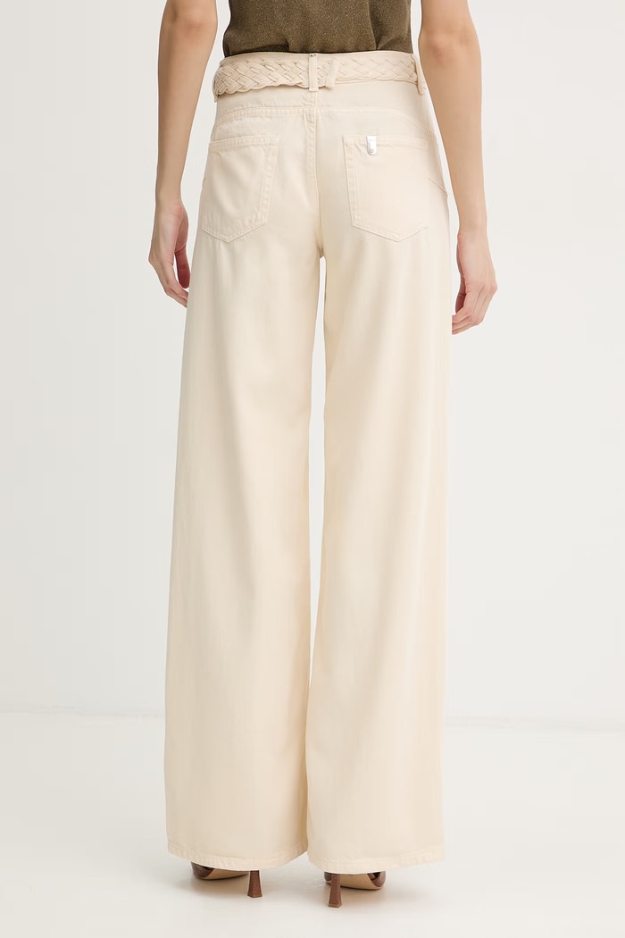 Oblečenie Liu Jo Nohavice wide leg dámske ľanové UA6084.T346A béžová