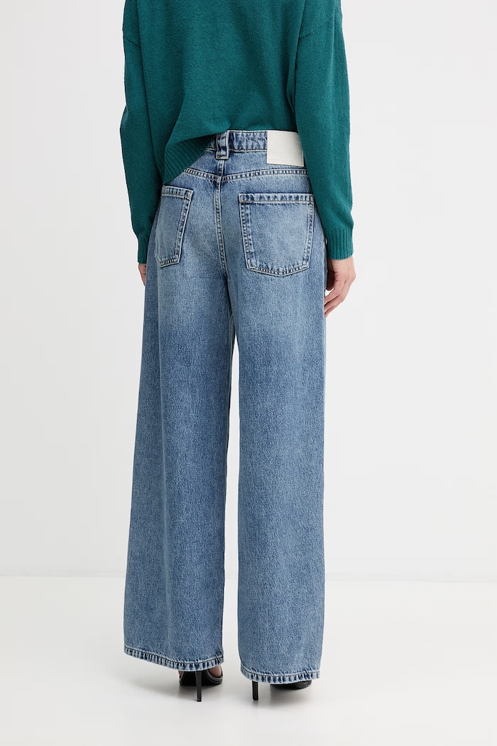 Îmbrăcăminte Sisley blugi wide leg pentru femei 44O9LE053 albastru