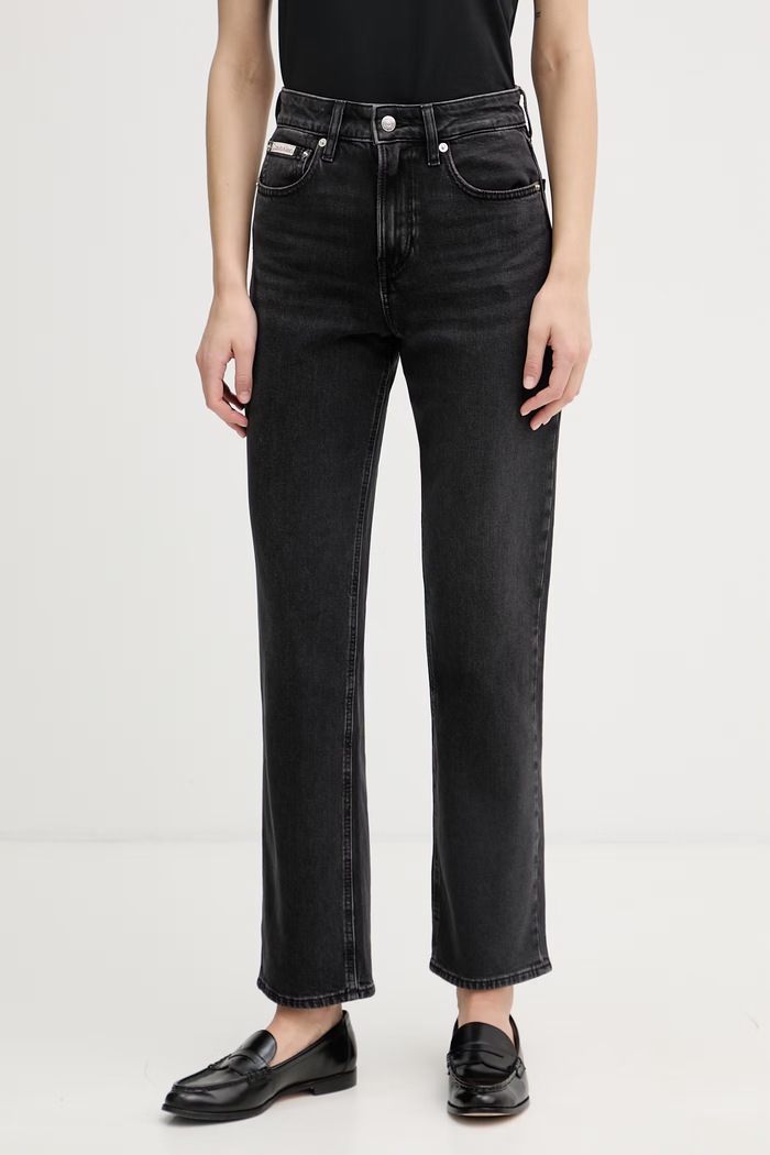 Calvin Klein Jeans blugi straight pentru femei negru LV047F708G