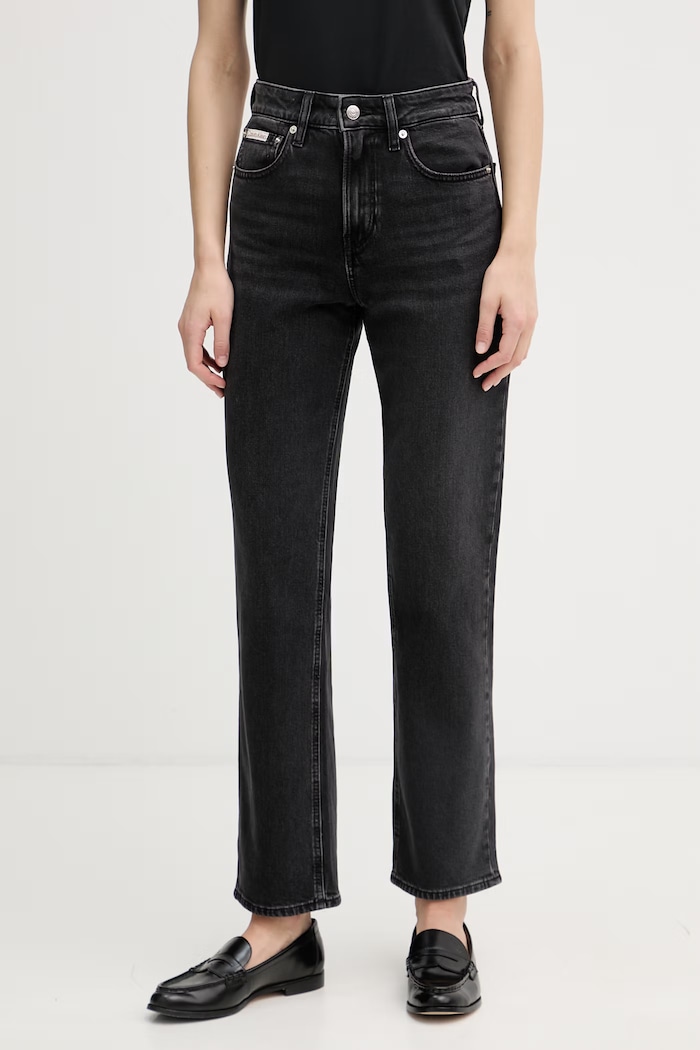 Calvin Klein Jeans blugi straight pentru femei negru LV047F708G