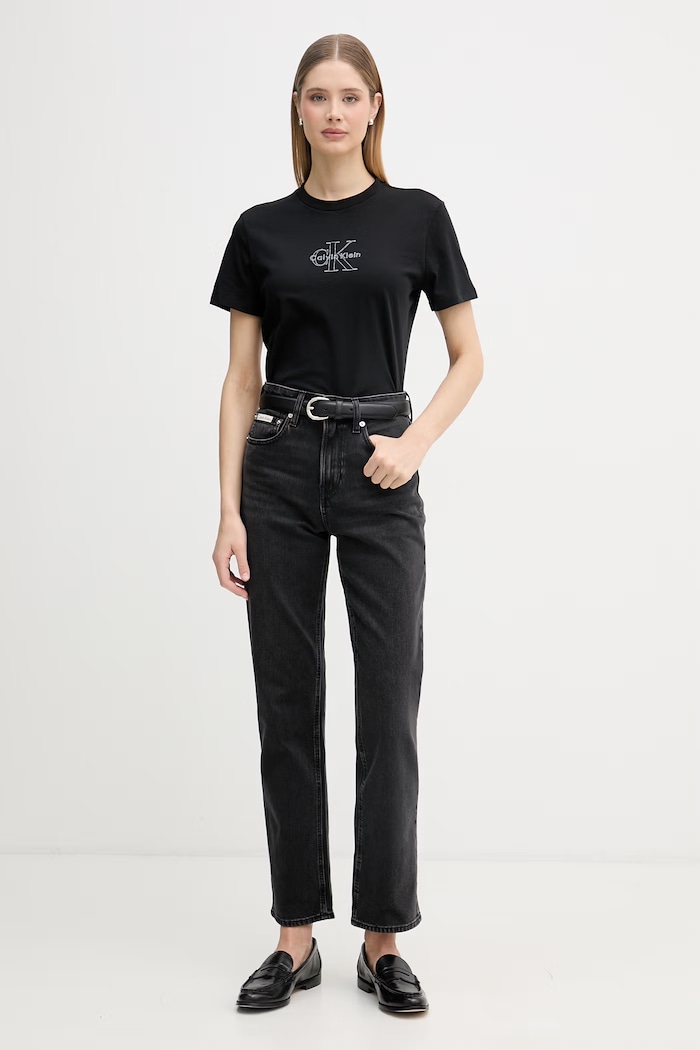 Calvin Klein Jeans blugi straight pentru femei LV047F708G negru SS26