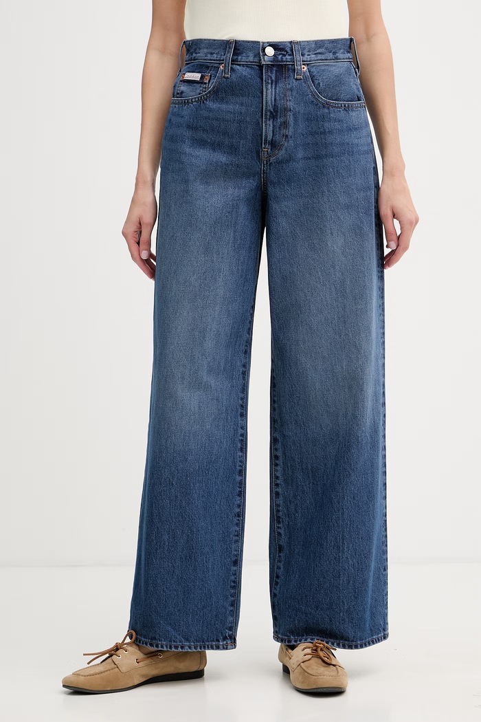 Calvin Klein Jeans rifle wide leg dámske tmavomodrá LV047F727G