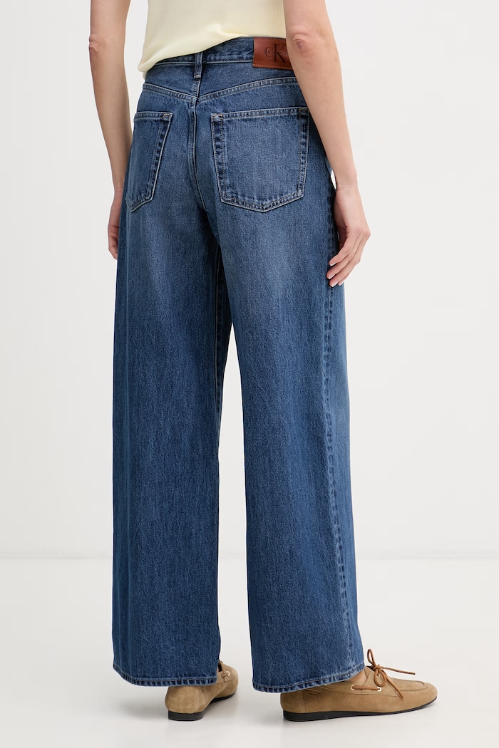 Oblečenie Calvin Klein Jeans rifle wide leg dámske LV047F727G tmavomodrá