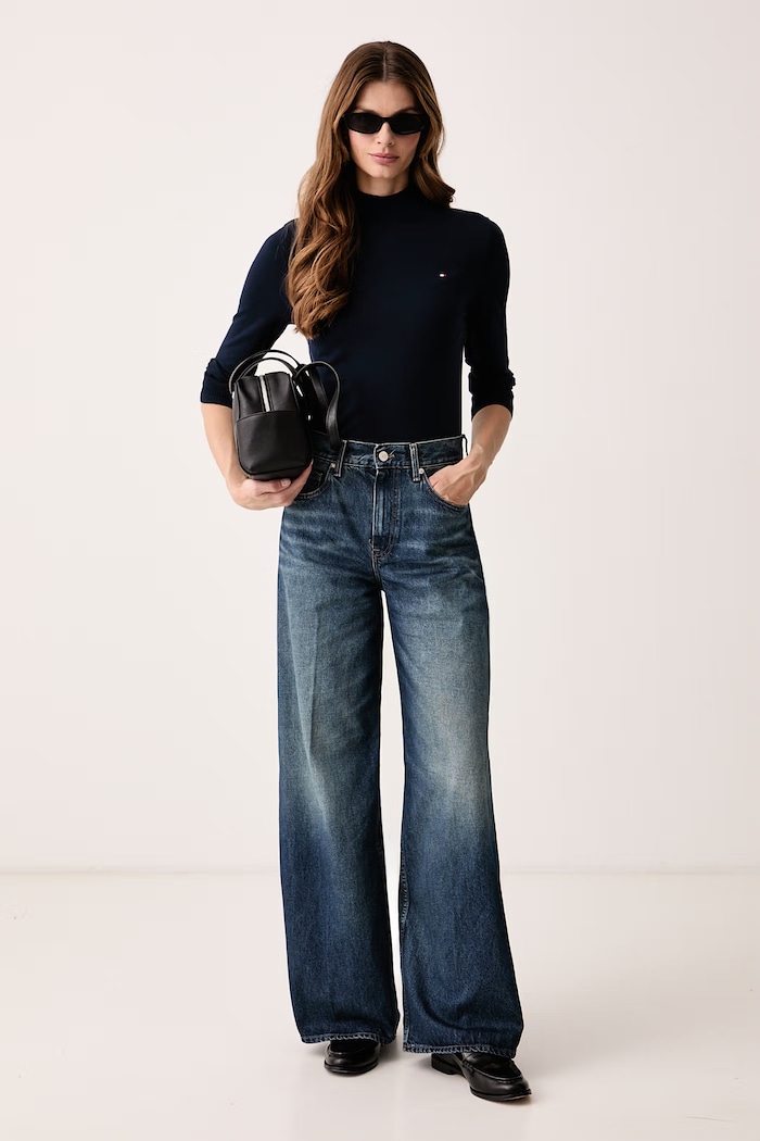 Tommy Hilfiger Jeansy wide leg damskie WW0WW48567 niebieski SS26