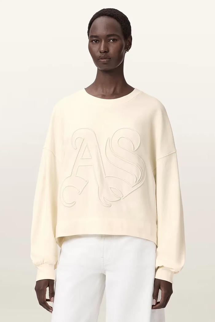 Bavlněná mikina AllSaints LILA bez kapuce béžová W066JE