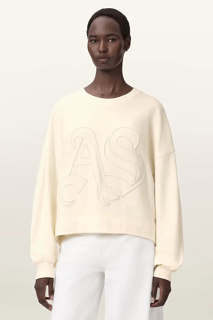 Bavlněná mikina AllSaints LILA bez kapuce béžová W066JE