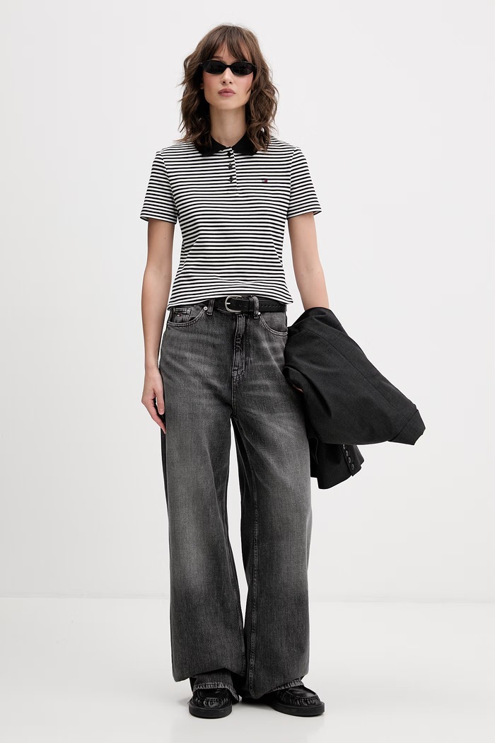 Tommy Jeans jeansy wide leg damskie DW0DW22755 czarny SS26