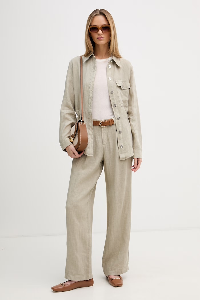 Marc Aurel pantaloni pentru femei din in 1332A10564 verde SS26