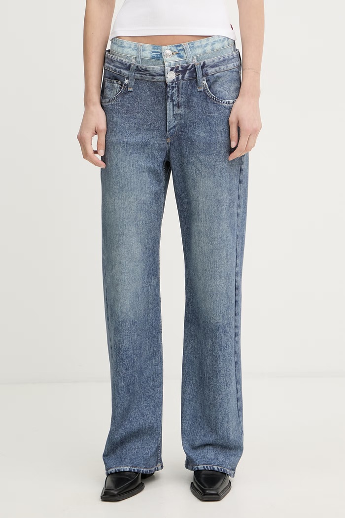 rag & bone spodnie wide leg damskie bawełniane Miramar niebieski RC6225H7MST