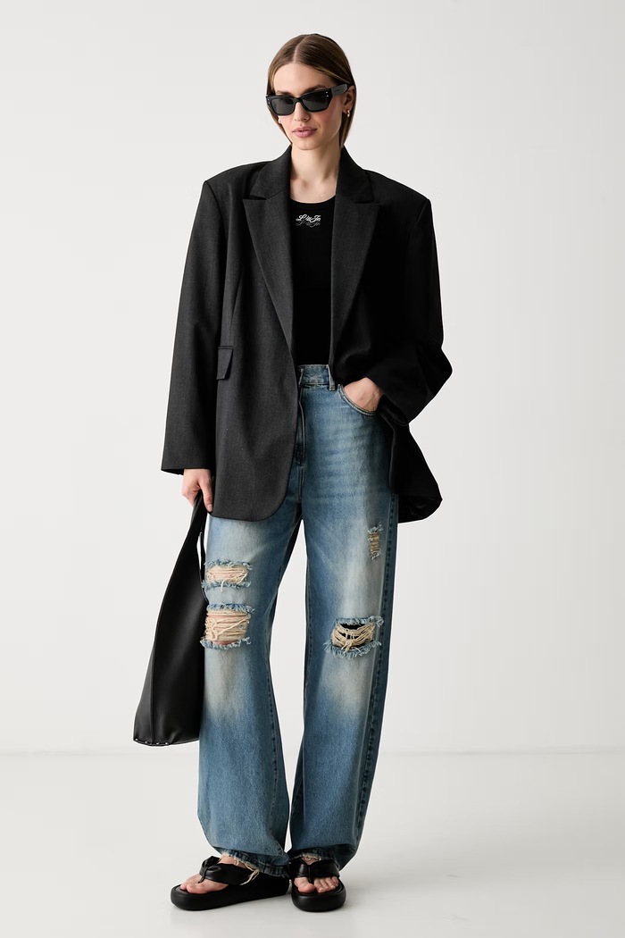 Haveone jeansy relaxed fit damskie PLS.Q042 niebieski SS26
