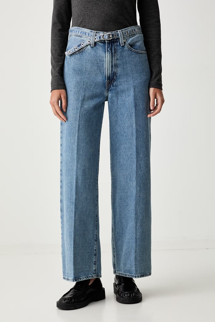 Levi's jeansy wide leg damskie RIBCAGE WL BELTED niebieski 005LK