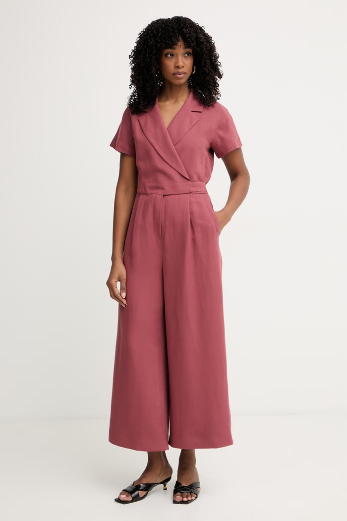 Weekend Max Mara kombinezon kopertowy damski z lnem OBLATO bordowy 2615241012600