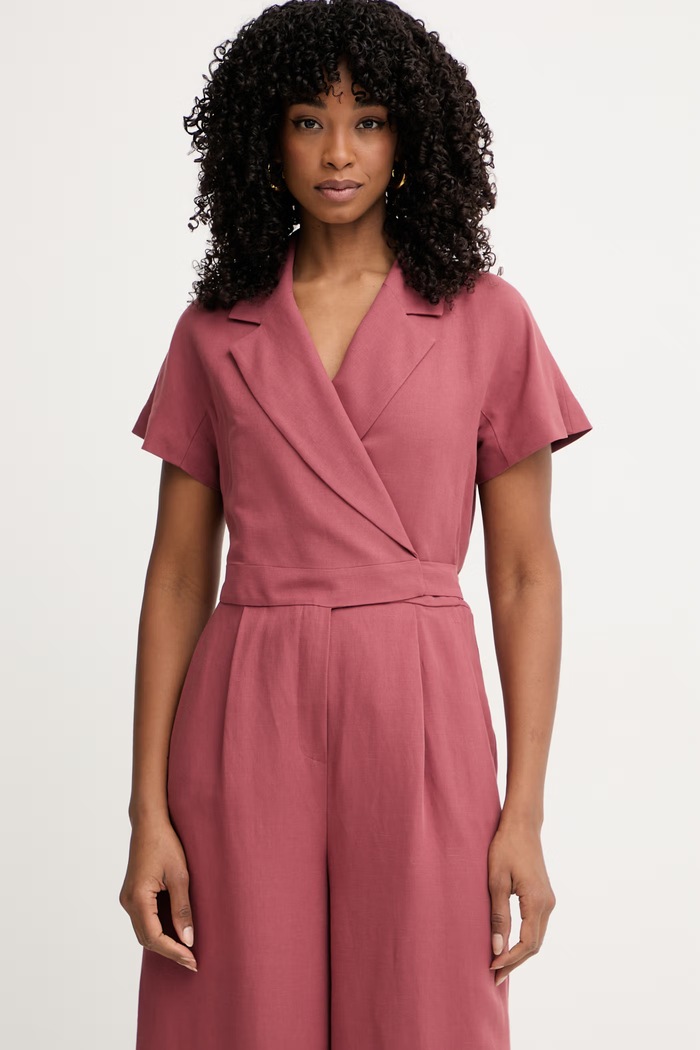 Weekend Max Mara kombinezon kopertowy damski z lnem OBLATO bordowy 2615241012600