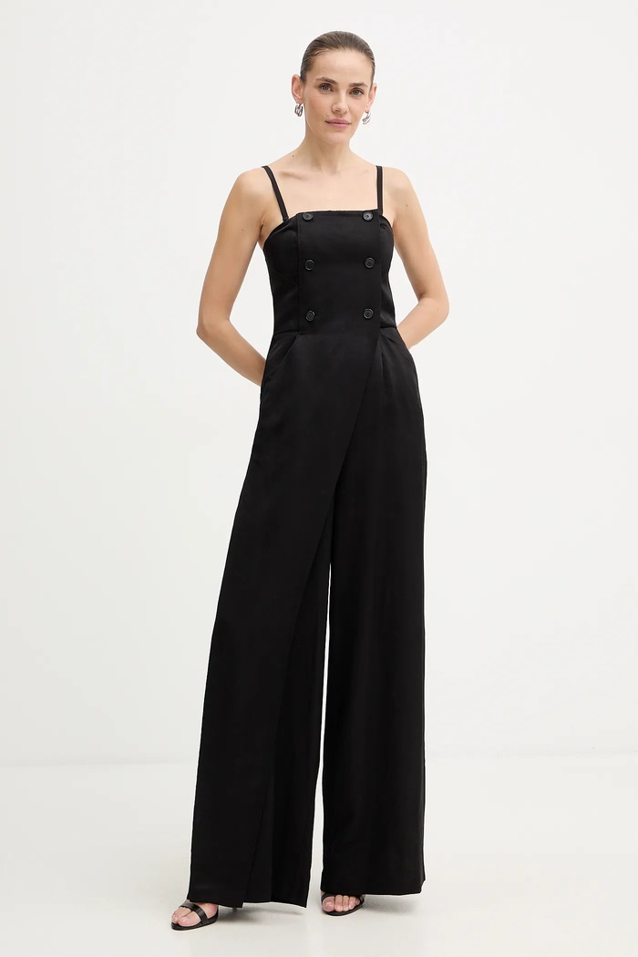 Karl Lagerfeld vászon kezeslábas TAILORED JUMPSUIT vállas fekete B1W13010