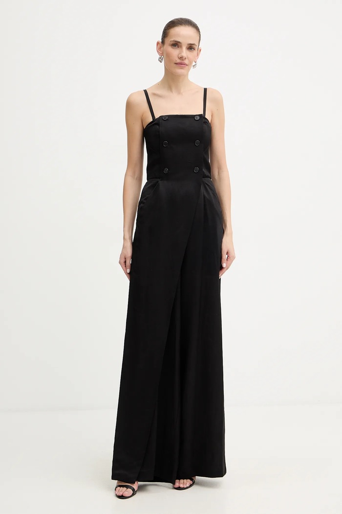 Karl Lagerfeld vászon kezeslábas TAILORED JUMPSUIT B1W13010 fekete SS26