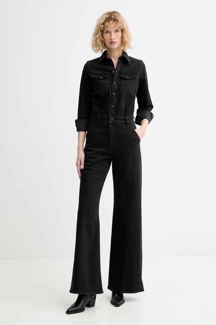 G-Star kombinezon jeansowy Western Wide Leg z elastanem czarny D27940.D874