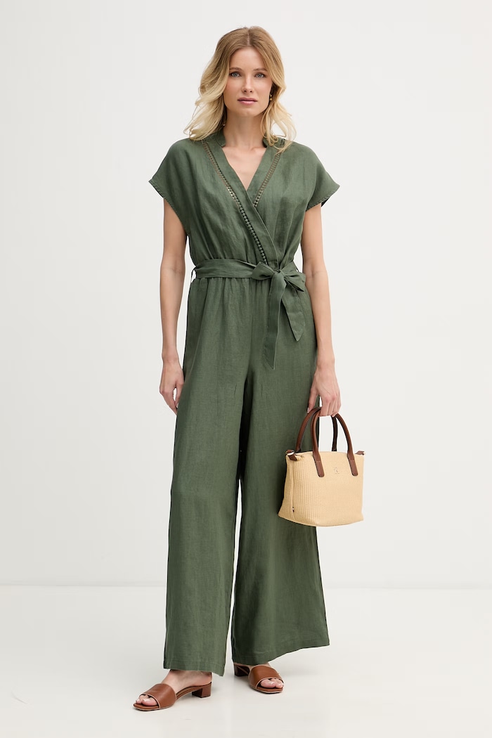 United Colors of Benetton salopetă damă din in 4AGHDT00H verde SS26