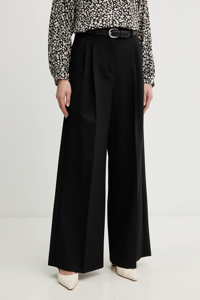 Weekend Max Mara spodnie z domieszką wełny ASTA z elastanem czarny 2615131061600