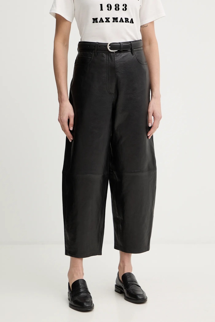 Weekend Max Mara spodnie skórzane PAGANO skóra naturalna czarny 2615431011600