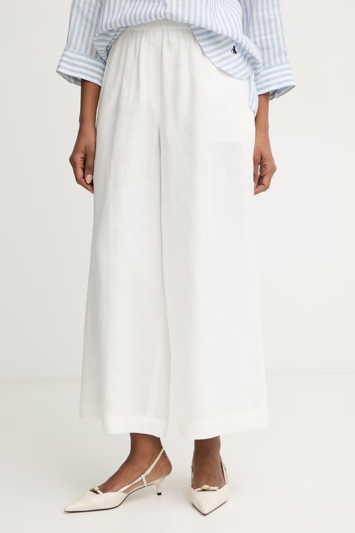 Weekend Max Mara nohavice wide leg dámske ľanové FELINO béžová 2615131042600