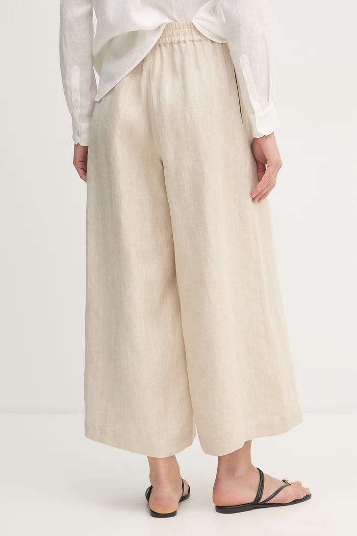 Odzież Weekend Max Mara spodnie wide leg damskie lniane FELINO 2615131042600 beżowy