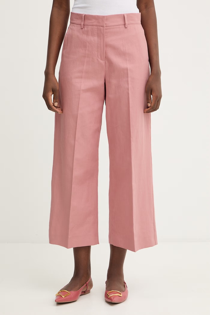 Kalhoty s příměsí lnu Weekend Max Mara ZIRCONE high růžová 2615131052600
