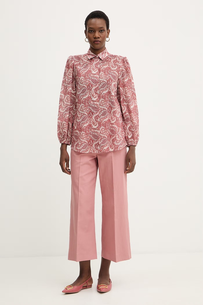 Kalhoty s příměsí lnu Weekend Max Mara ZIRCONE 2615131052600 růžová SS26