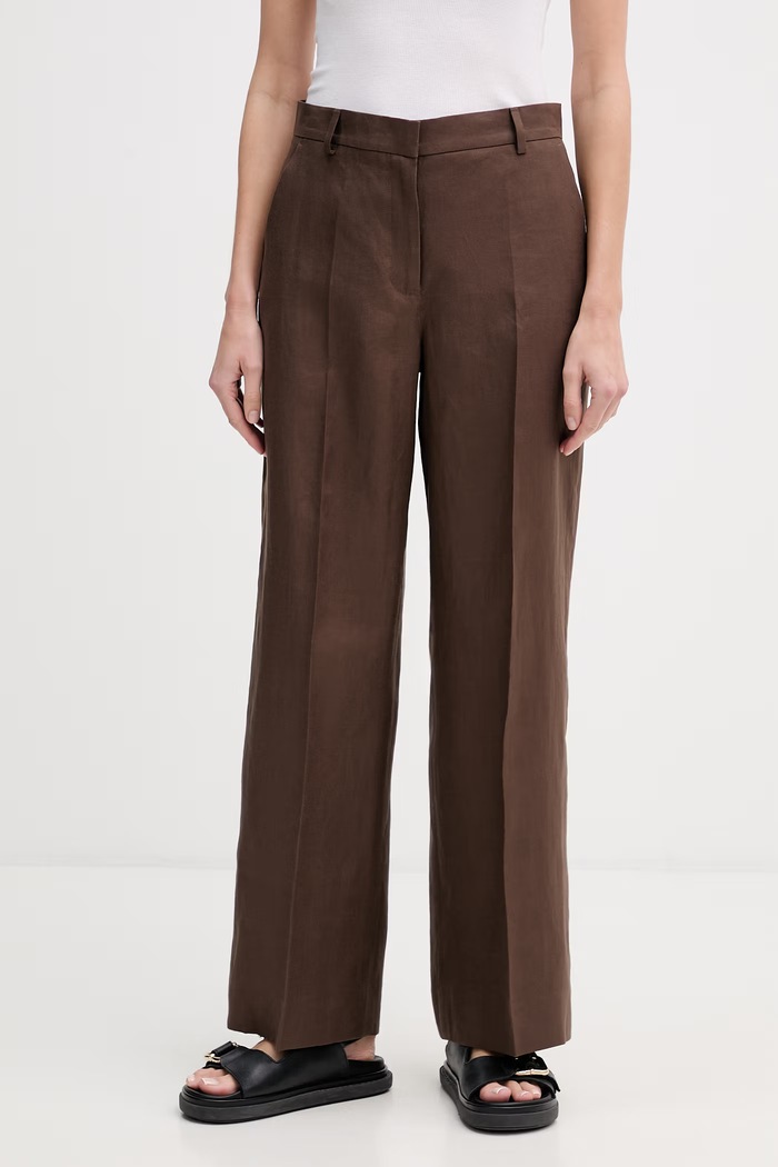 Weekend Max Mara spodnie damskie lniane MALIZIA brązowy 2615131112600
