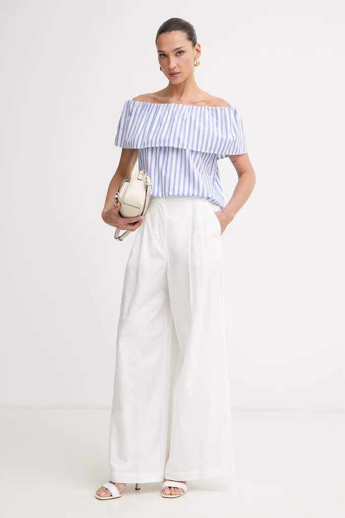 Weekend Max Mara nohavice palazzo dámske bavlnené BENDA 2615131142600 biela SS26