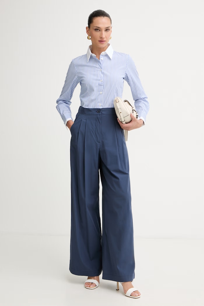 Weekend Max Mara nohavice palazzo dámske bavlnené BENDA 2615131142600 tmavomodrá SS26