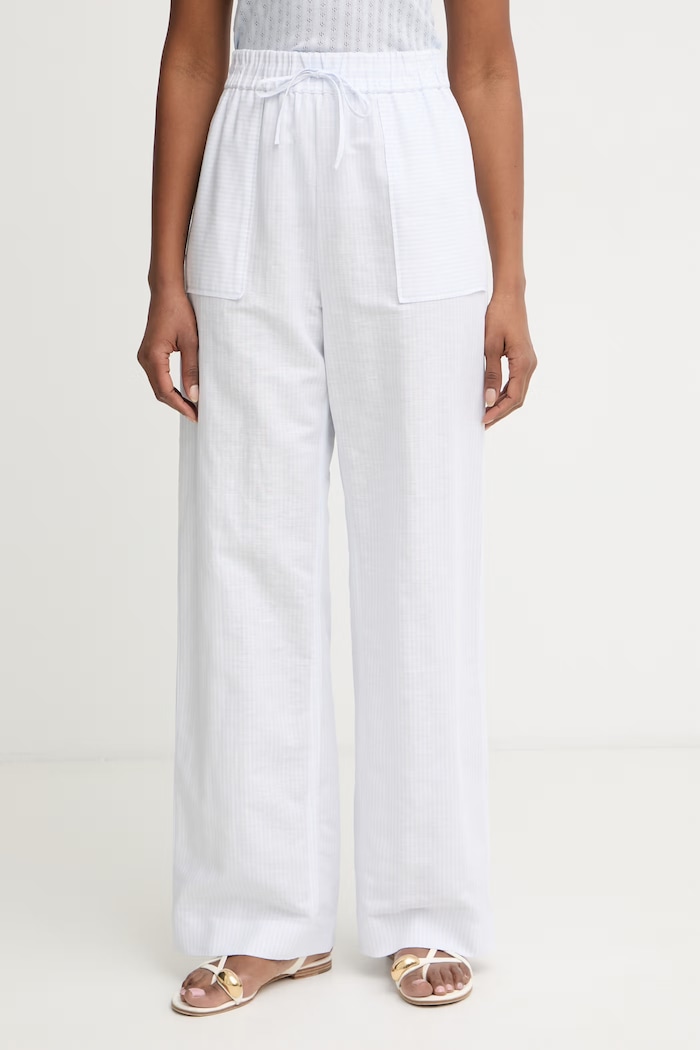MM by Max Mara spodnie damskie z lnem FAUNA biały 2616131018600