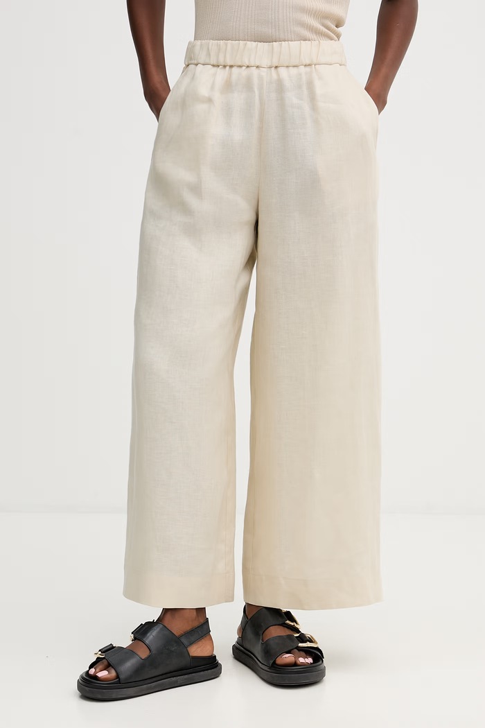 MM by Max Mara spodnie damskie lniane CANNETI tkanina beżowy 2616131028600