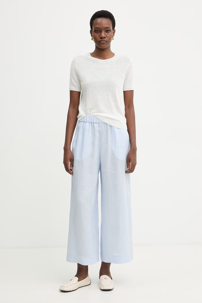 MM by Max Mara spodnie damskie lniane CANNETI 2616131028600 niebieski SS26
