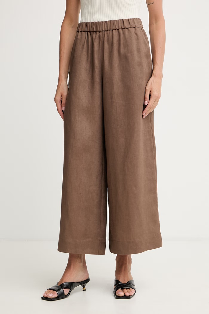 MM by Max Mara spodnie damskie lniane CANNETI tkanina brązowy 2616131028600