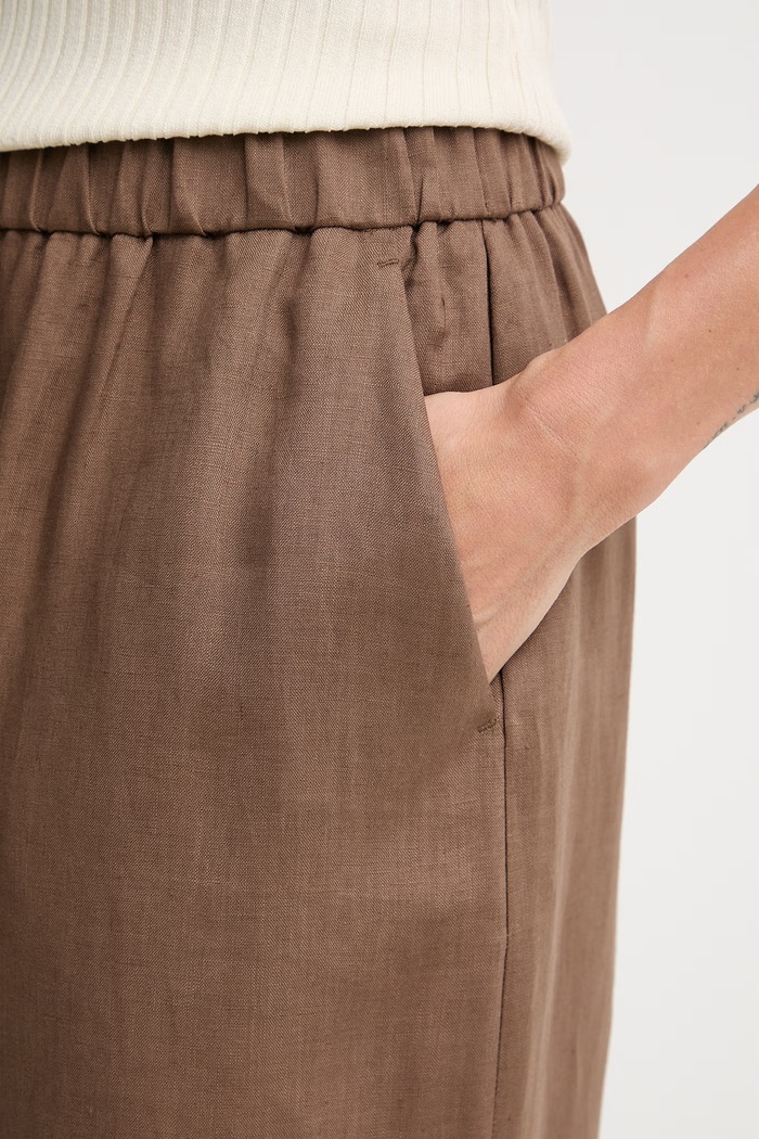 MM by Max Mara spodnie damskie lniane CANNETI brązowy 2616131028600