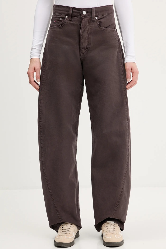 Bavlněné kalhoty Tommy Jeans high hnědá DW0DW22073