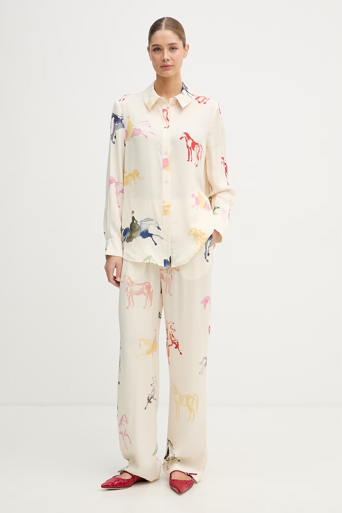 Stine Goya pantaloni pentru femei, cu vâscoză SG.SS26.P009.2263 bej SS26