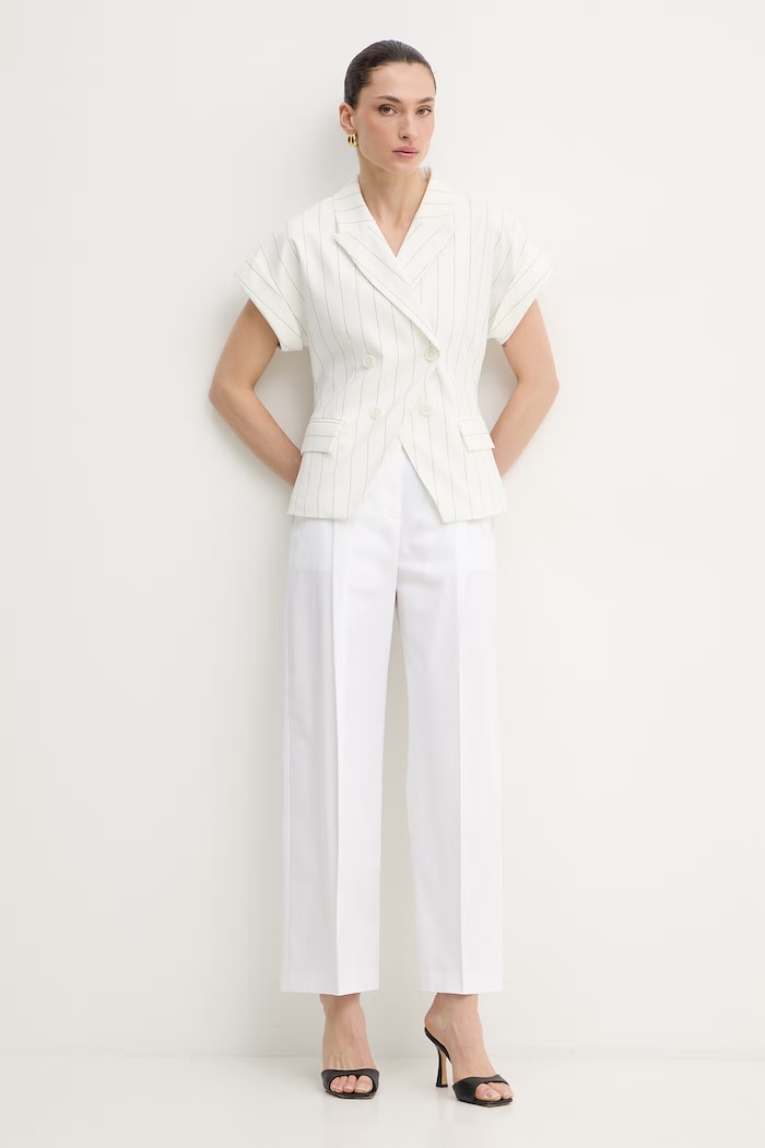 BOSS spodnie wide leg damskie bawełniane z elastanem Tulotta 50551913 biały SS26
