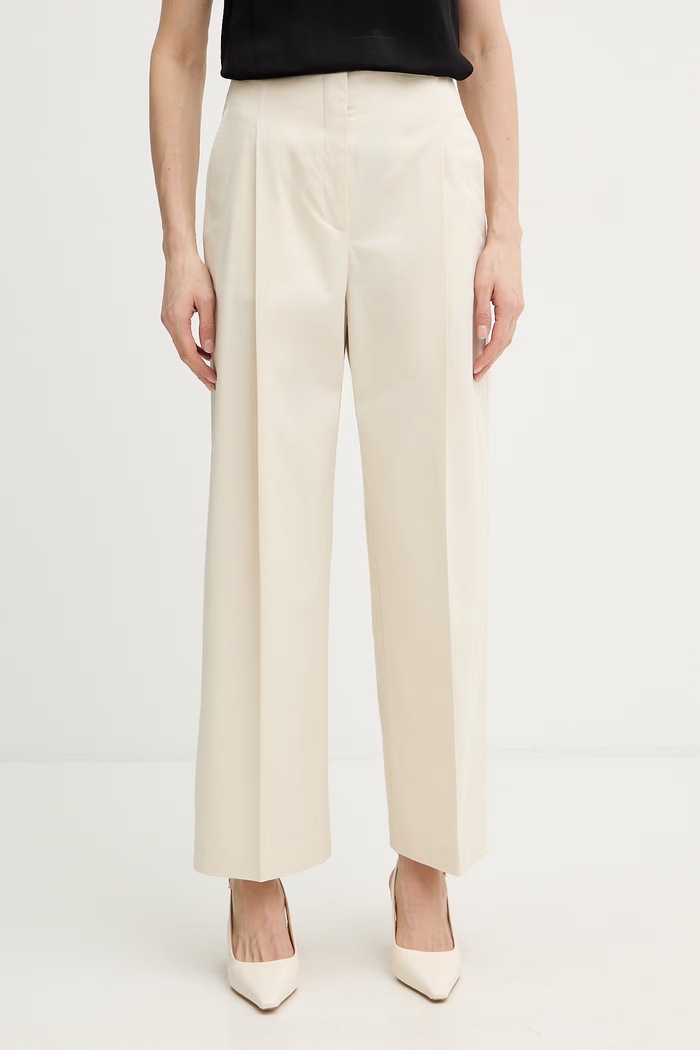 BOSS spodnie wide leg damskie bawełniane z elastanem Tulotta z elastanem beżowy 50551913