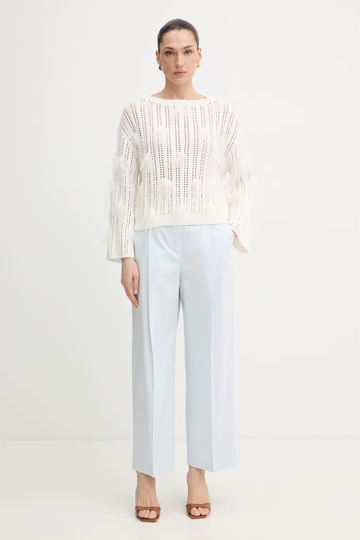 BOSS spodnie wide leg damskie bawełniane z elastanem Tulotta 50551913 niebieski SS26