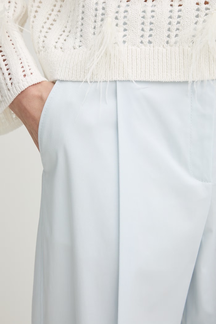 BOSS spodnie wide leg damskie bawełniane z elastanem Tulotta niebieski 50551913
