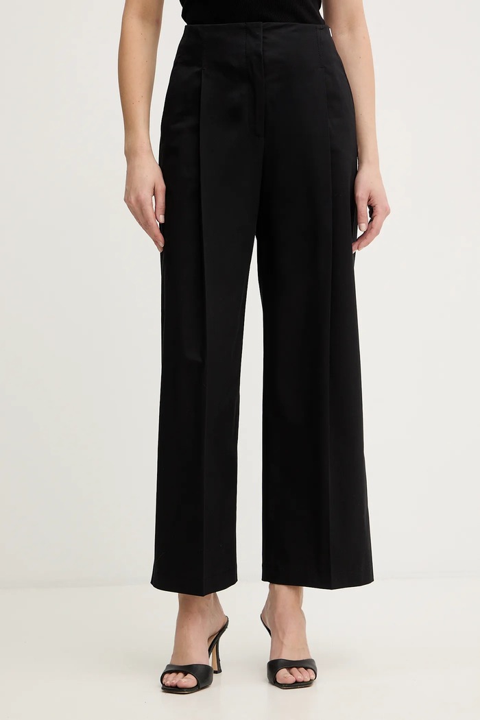 BOSS spodnie wide leg damskie bawełniane z elastanem Tulotta z elastanem czarny 50551913