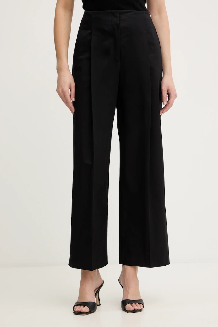 BOSS spodnie wide leg damskie bawełniane z elastanem Tulotta z elastanem czarny 50551913