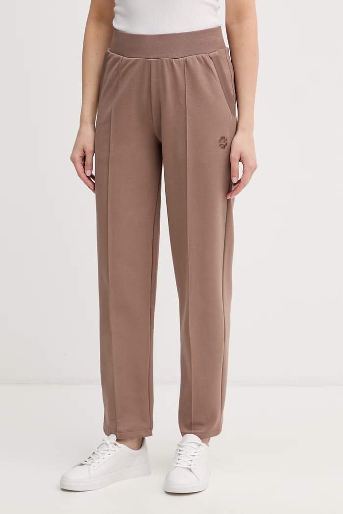 BOSS teplákové nohavice dámske s bavlnou Shiny B Pants hnedá 50557285