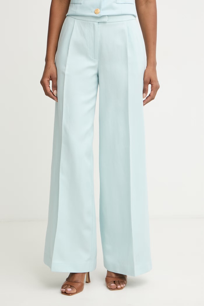 Marciano by Guess spodnie wide leg damskie z dodatkiem lnu JANE turkusowy G6GB04.W1782