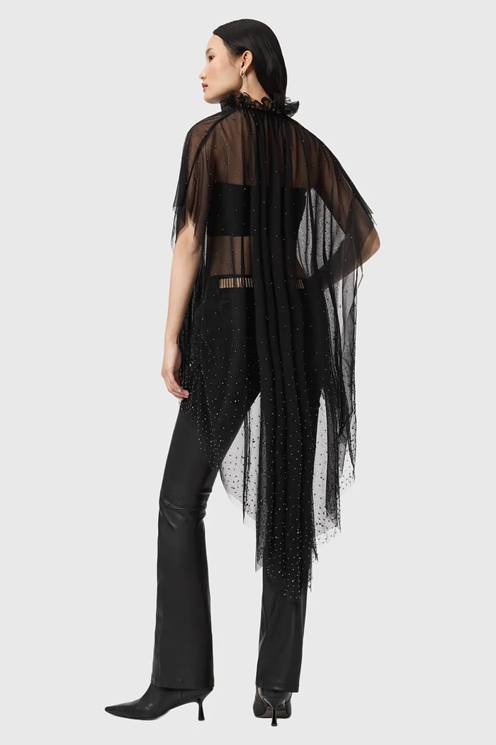 AllSaints spodnie skórzane W077TD czarny